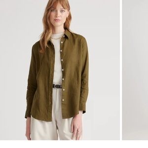Quince 100% European Linen Long Sleeve Shirt in Olive